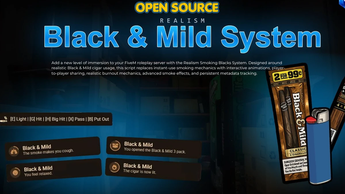 Realism Smoking Blacks System | Open Source | FiveM Black & Mild Smoking Script